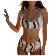 Load image into Gallery viewer, 2021 Women&#39;s Striped Contrast Color Swimwear Halter Two Piece Bikini Set Sizes S - XL

