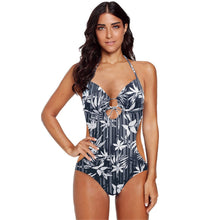 Load image into Gallery viewer, 2021 Summer Women LA CISNE swimsuit new floral leaf floral print one-piece halter Sizes S -2XL
